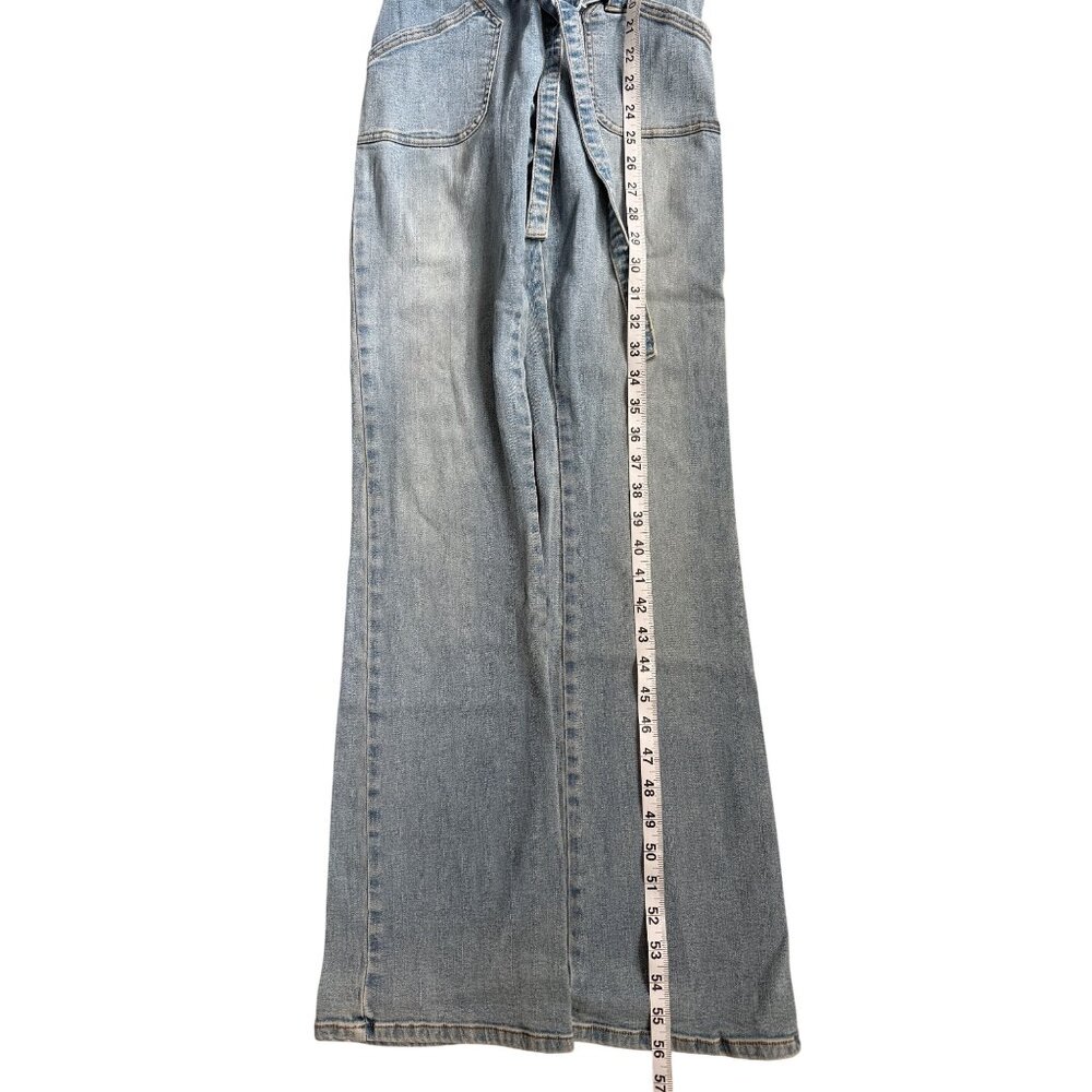 Hot Kiss Women Size S Vintage Denim Jumpsuit Belt One-Piece 90s Y2K Stretch Blue - Picture 5 of 7